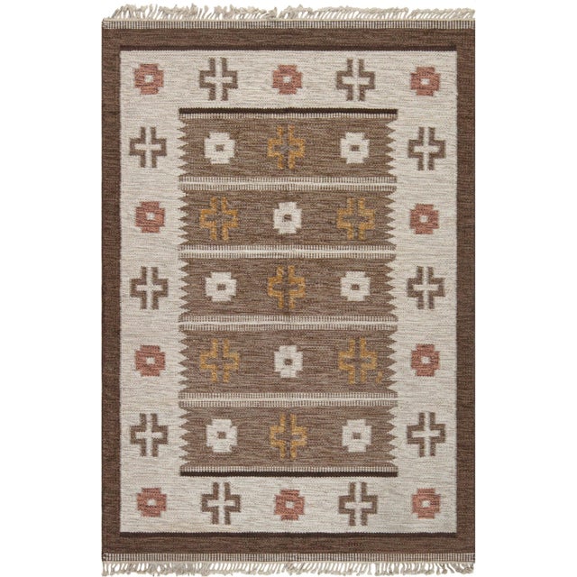 Doris Leslie Blau Vintage Scandinavian Flat-Weave Rug in Earth Tones For Sale