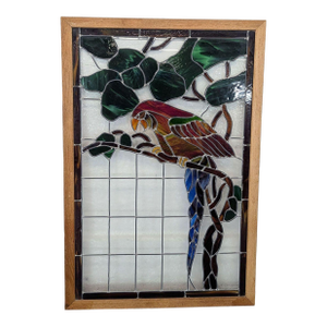 Stained-Glass Parrot in Wood Frame