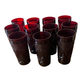 Mid 20th Century Traditional Cristal D’Arques Durand Ruby Red Tumblers - 11pcs For Sale