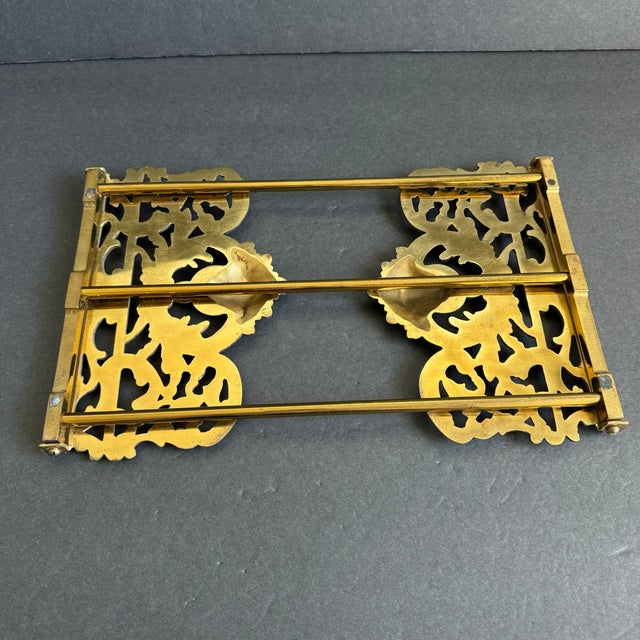 Metal Victorian Style Brass Expandable Book Holder Adjustable Desktop Book End Rack For Sale - Image 7 of 8