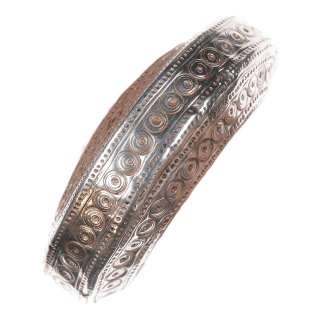 6" Antique SE Asian Golden triangle silver cuff bracelet For Sale