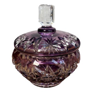 Bohemian Amethyst Cut Crystal Lidded Bowl or Bonbonnière, 20th Century For Sale