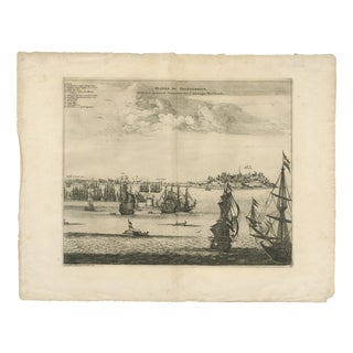 View of Olinda Pernambuco Brazil and Dutch Fleet, 1671 For Sale