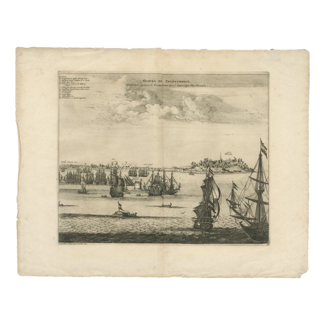 View of Olinda Pernambuco Brazil and Dutch Fleet, 1671 For Sale