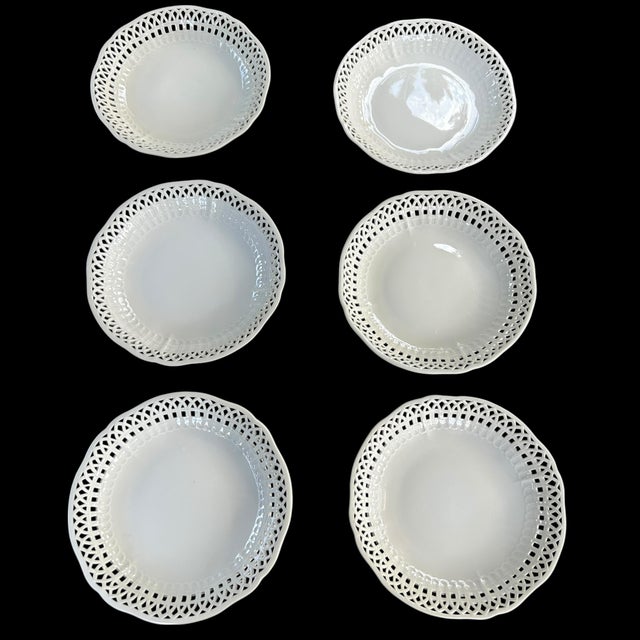 Stunning set of 6 antique German KPM reticulated pierced white porcelain bowls known as pastry bowls. These are delicate...
