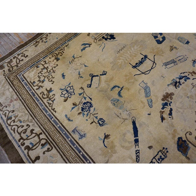Textile A White-Cream Background Color in Artistic Details of Chinese Motif Antique Peking Rug For Sale - Image 7 of 12