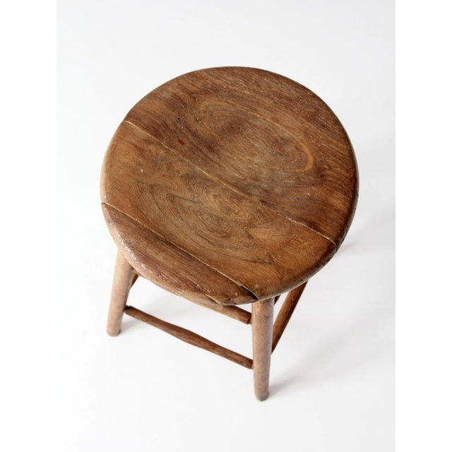Brown Antique Primitive Farmhouse Stool For Sale - Image 8 of 13