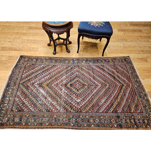 Antique Persian Senneh Area Rug, Hand-Knotted Wool, Hashtrang Allover Paisley Pattern, Red, Navy & Multicolor, 4x6 For Sale - Image 4 of 13