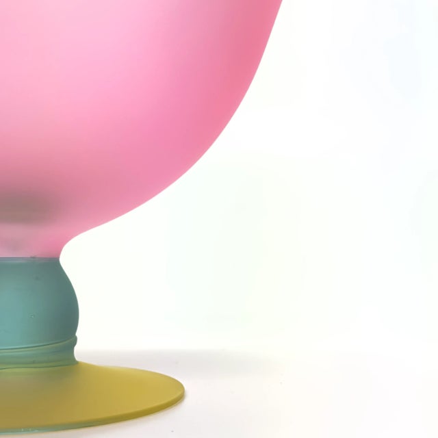 Large 1980s Color Blocked Frosted Glass Serving Bowl For Sale In Miami - Image 6 of 7