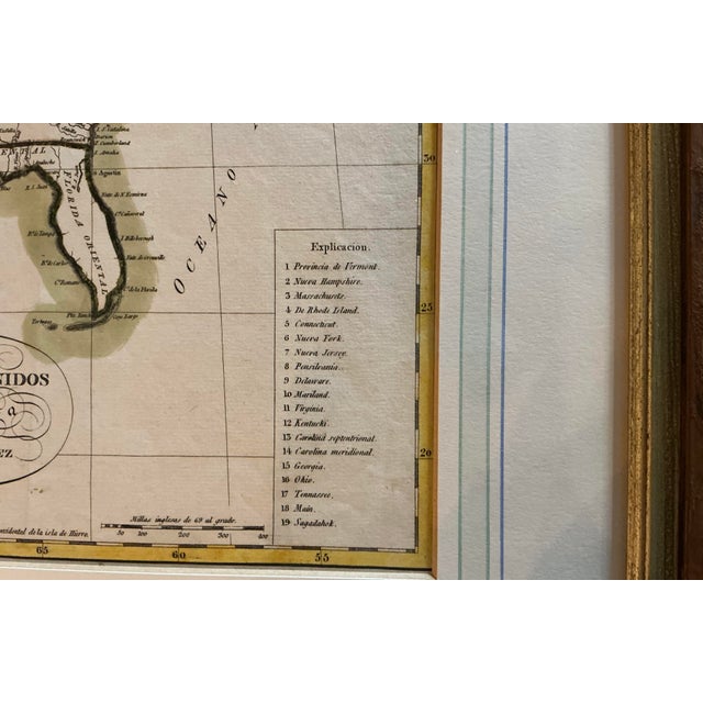 Juan Lopez Antique Colored Engraving "Estados Unidos De America" Circa 1800 For Sale - Image 4 of 5
