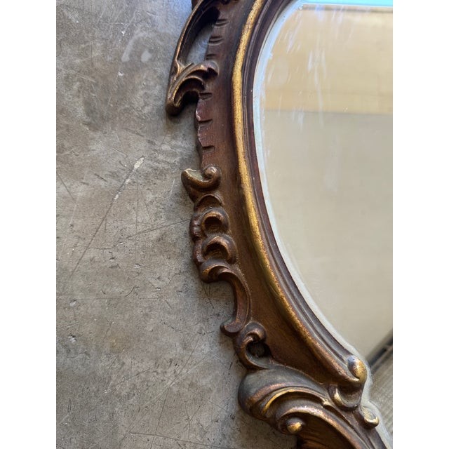 Mid-Century Modern Italian Hand-Carved Walnut and Giltwood Wall Mirror, 1950s For Sale - Image 13 of 14