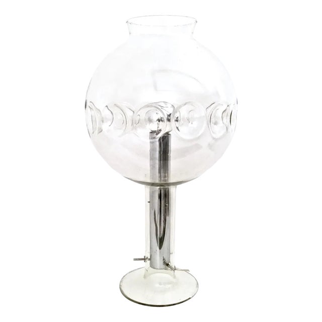 Vintage Italian Steel Table Lamp with Spheric Murano Glass Lampshade, 1970s For Sale
