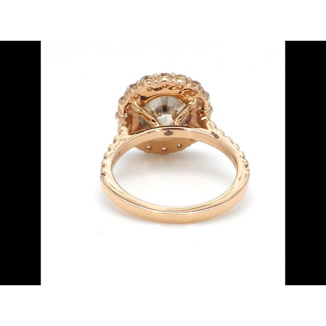 Bochic “Vintage” Fancy Chocolate, Greenish Diamond 18K Rose Gold Halo Ring For Sale - Image 9 of 13
