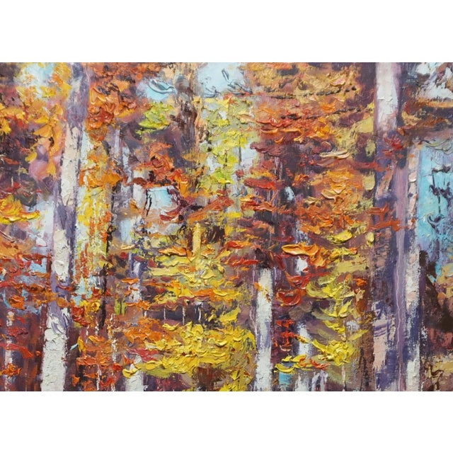Impressionist Original Oil Landscape Painting of Fall Woods For Sale - Image 3 of 5