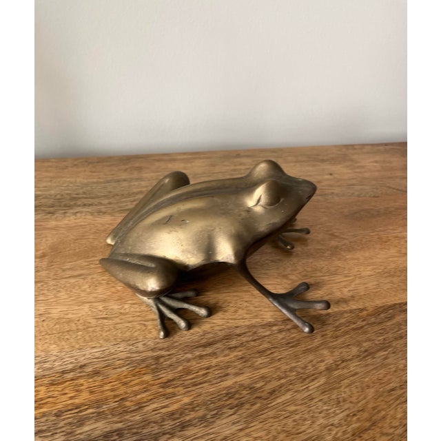 Vintage Mid-Century Large Brass Frog Figurine For Sale - Image 4 of 9