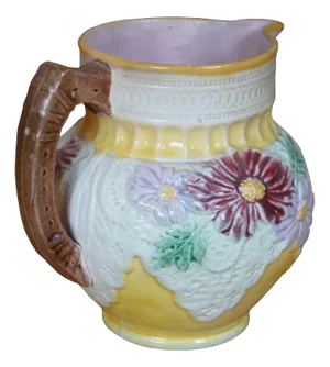 Antique Majolica Daisy Flowers & Lace Water Pitcher Jug Carafe