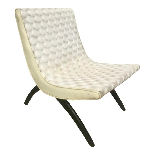 Vintage White Patterned Vinyl Scoop Chair For Sale