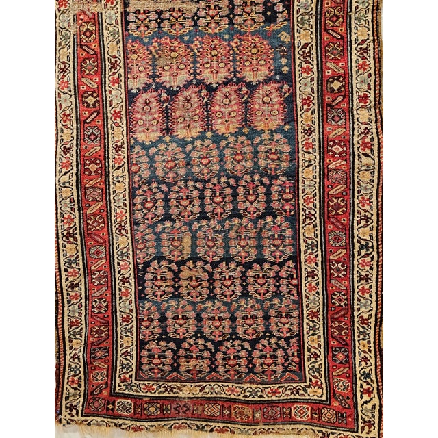 Blue 19th Century Hand Woven Bidjar Runner, Allover Paisley Pattern, Blue & Red, 2.5’ X 9’ For Sale - Image 8 of 12