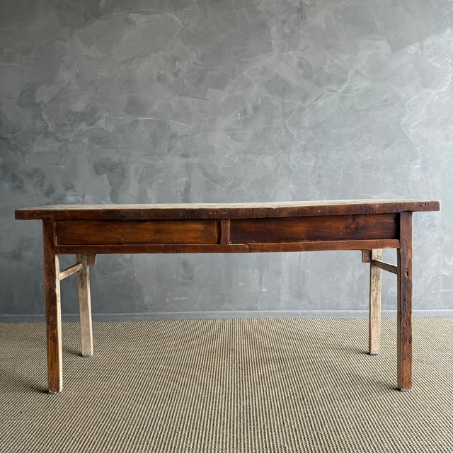 Vintage Elm Wood Console With 4 Drawers For Sale In Los Angeles - Image 6 of 13