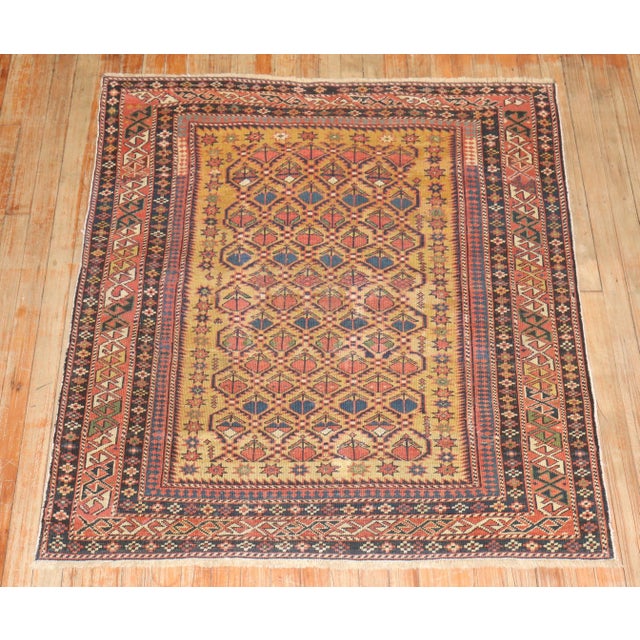 Antique Zabihi Collection Caucasian Shirvan Mustard Field Square Late 19th Century Rug - 3'9" x 4'3" For Sale - Image 4 of 10