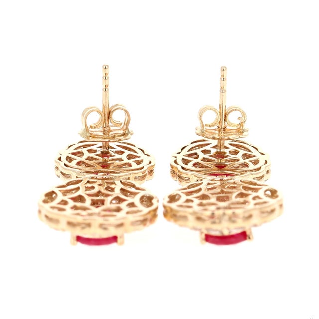 7.77 Carat Natural Ruby Diamond Yellow Gold Drop Earrings, A Pair For Sale In Los Angeles - Image 6 of 9