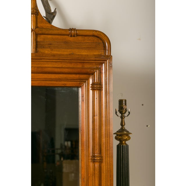 Large English Faux-Bamboo Walnut Mirror Made of 1900s Doors with Carved Ivy For Sale - Image 9 of 12