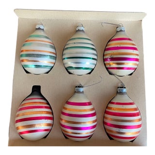 Set of Six Vintage Shiny Brite Ornaments, Teardrop Shape For Sale
