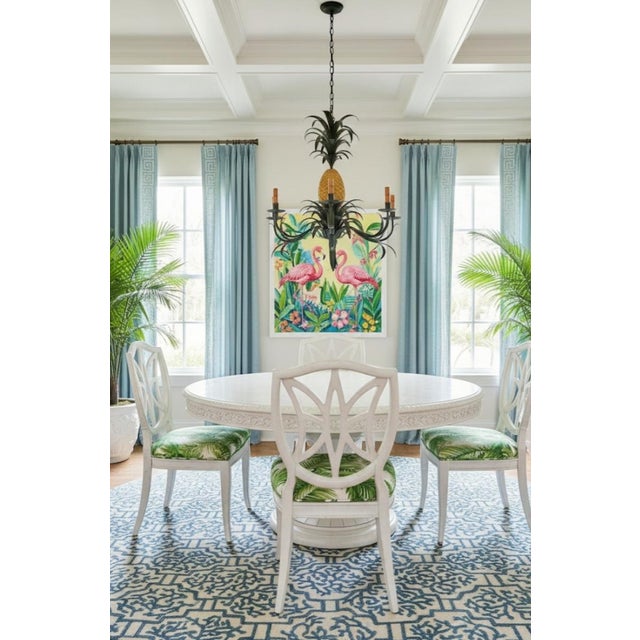 1990s Vintage Currey and Company 6 Arm Tole Pineapple Palm Leaf Regency Style Chandelier For Sale - Image 5 of 5