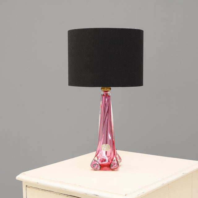 Pink crystal table lamp by Val St Lambert of Belgium. Re-wired and tested. Circa 1950. UK Plug (up to 250V).The wiring of...