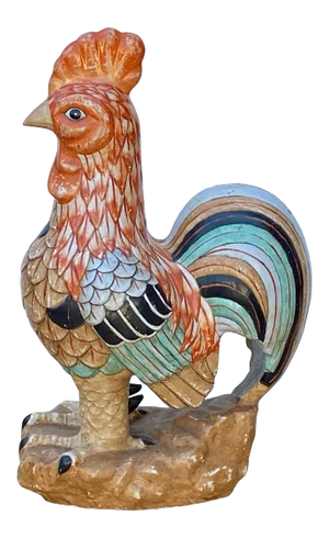 Glazed Ceramic Rooster Fengshui Deco Figure