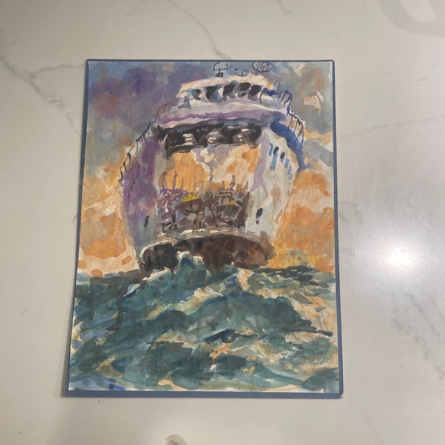Late 20th Century Late 20th Century Signed Original Nantucket Ferry Boat Watercolor by John Devaney | Coastal Art For Sale - Image 5 of 8