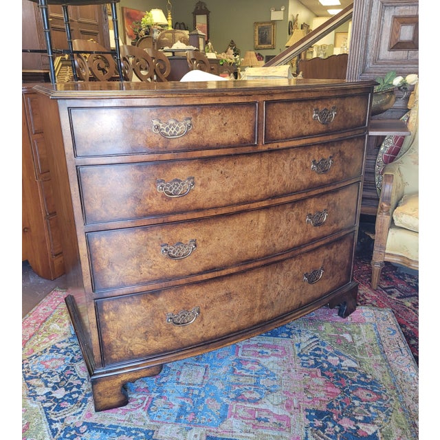 American Lloyd Buxton Chippendale 5 Drawer Burlwood Dresser For Sale - Image 3 of 11