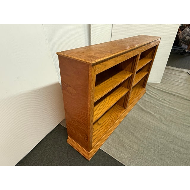 Contemporary Double-Wide Golden Oak Wood Bookcase For Sale - Image 3 of 12