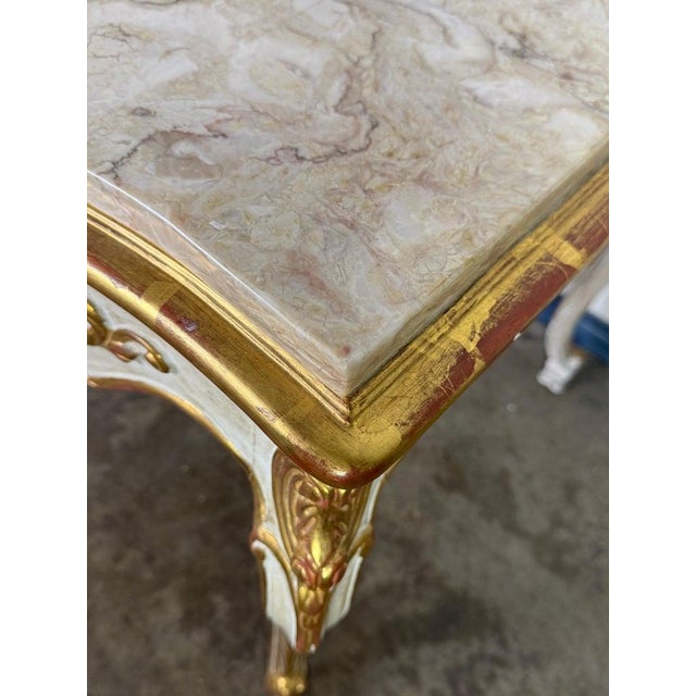 Wood Italian Rococo Console Table, Giltwood & Marble Top, Mid-20th Century For Sale - Image 7 of 16