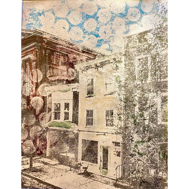 This is a one-of-a-kind print combining various medium. I have transferred a street scene photo of Hudson NY onto a plate,...
