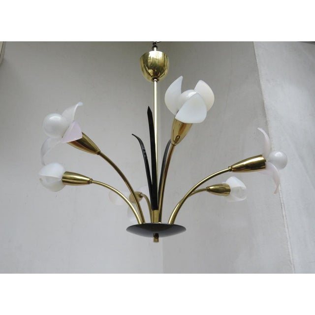 An elegant and unusual floral ceiling light from the 50s, manufactured by GERU-Leuchten. The lamp is of high quality and...