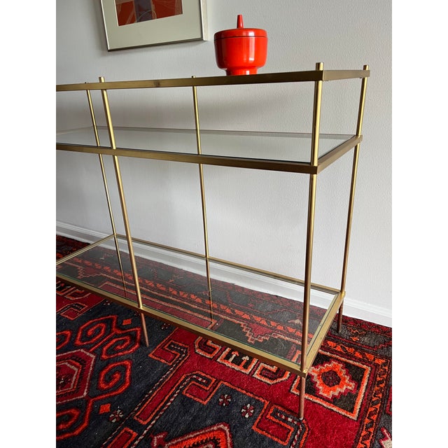 1990s Williams Sonoma Home Terrace Brass & Glass Console Table For Sale - Image 4 of 7