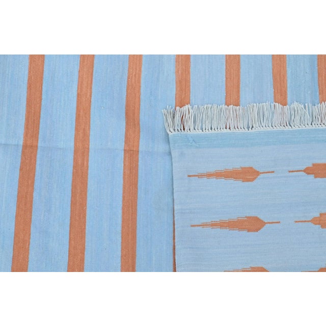 Indian Amritsar Rug, 9' x 12', Light Blue and Terra Cotta For Sale - Image 3 of 6