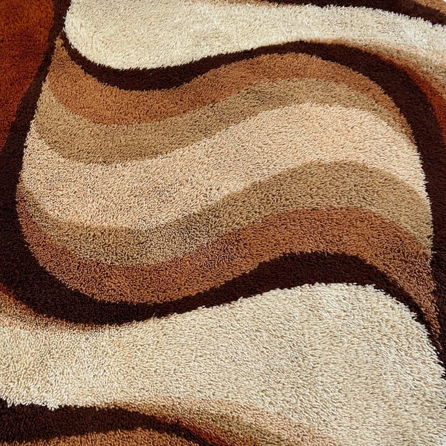 1970s Vintage Wave High Pile Rya Rug by Prinstapijt Desso, Netherlands, 1970s For Sale - Image 5 of 18