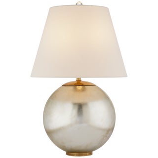 AERIN for Visual Comfort Signature Morton Table Lamp in Burnished Silver Leaf with Linen Shade For Sale