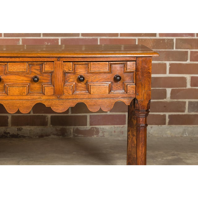English Oak 19th Century Geometric Front Dresser Base with Three Drawers For Sale - Image 9 of 12
