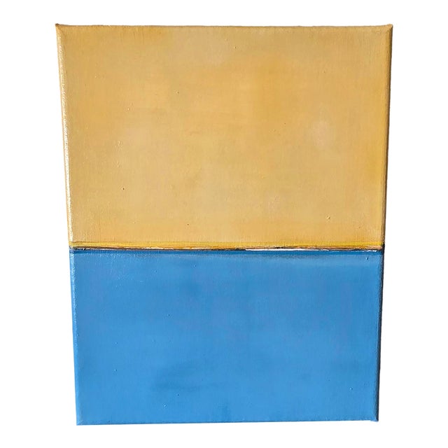 Yellow & Blue Abstract Acrylic Painting For Sale