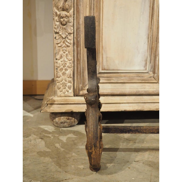 Brown Pair of Decorative French 1940s Wrought Iron and Tole Fireplace Chenets For Sale - Image 8 of 18