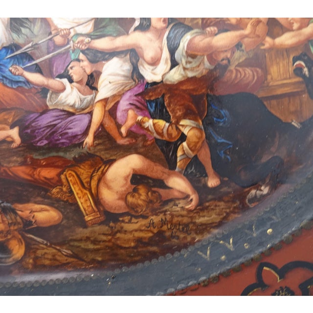 Large Hand-Painted Wall Charger Plate Depicting Roman Battle with Semi Nude Sabine Woman, 1866 For Sale - Image 6 of 18