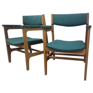 Teal Mid-Century Modern Arm Chairs - Set of 4 For Sale