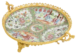 Canton Porcelain and Bronze Plate, 1880s