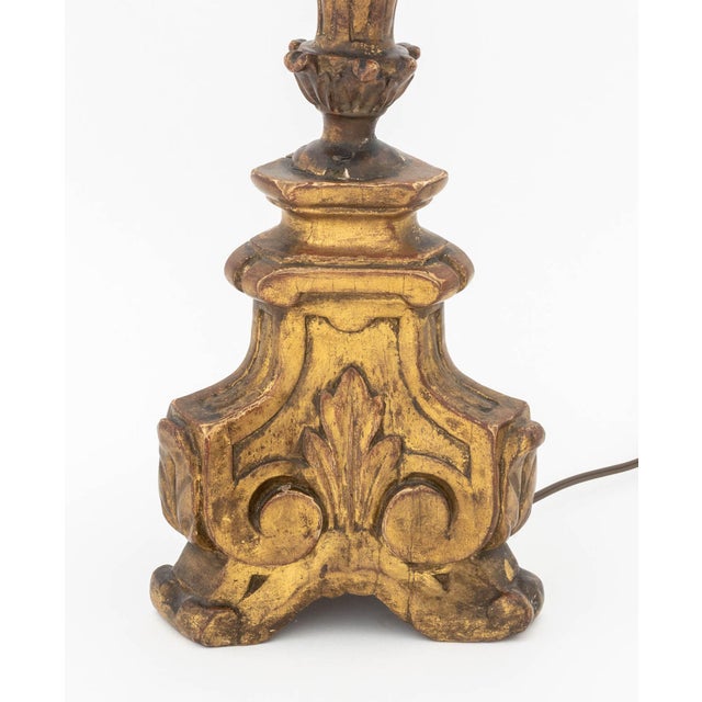 Wood Italian Baroque Revival Giltwood Table Lamps, Pair For Sale - Image 7 of 8