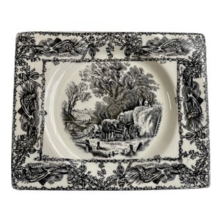 1933 Royal Staffordshire “Rural Scenes” Black and White Transfer Pattern Dish For Sale