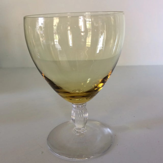 Art Deco Canary Yellow Crystal Water/Wine Goblets - Set of 4 For Sale - Image 3 of 13