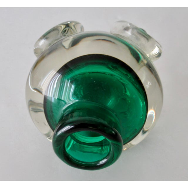 C .1970's Italian Hand-Blown Murano Bud Vase Emerald Green With Clear Outer For Sale - Image 11 of 12